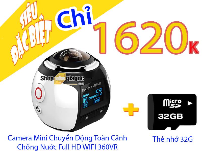 Combo Camera Mini Chuyển Động Toàn Cảnh Chống Nước Full HD Wifi 360VR + Thẻ Nhớ 32G