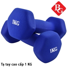BG -COMBO tạ đôi 2 tạ tay 1KG cao cấp thép đặc bọc cao su nhám thái lan tập Gym (Tổng 2 KG) BLUE