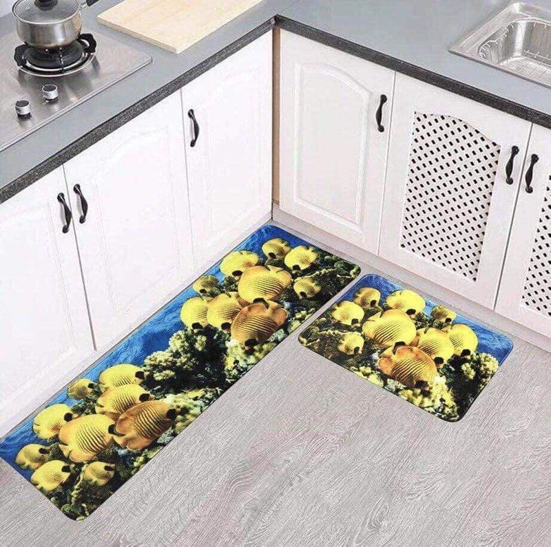 (Bộ 2 tấm)Thảm trải, thảm chùi chân nhà bếp-Thảm bếp chống trượt-Thảm sàn nhà bếp, phòng ngủ-Thảm bếp 3D chống...