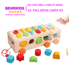 Đồ Chơi Xe Kéo Thả Hình Khối Số Đếm Cho Bé Từ 0 Đến 6 Tuổi, Đồ Chơi Theo Phương Pháp Montessori, Đồ Chơi Gỗ Thông Minh Benrikids
