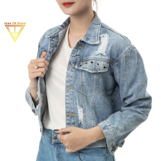 Áo khoác jean nữ TH Store nắp túi đục lỗ chống nắng cá tính áo khoác bò ulzzang chống nắng