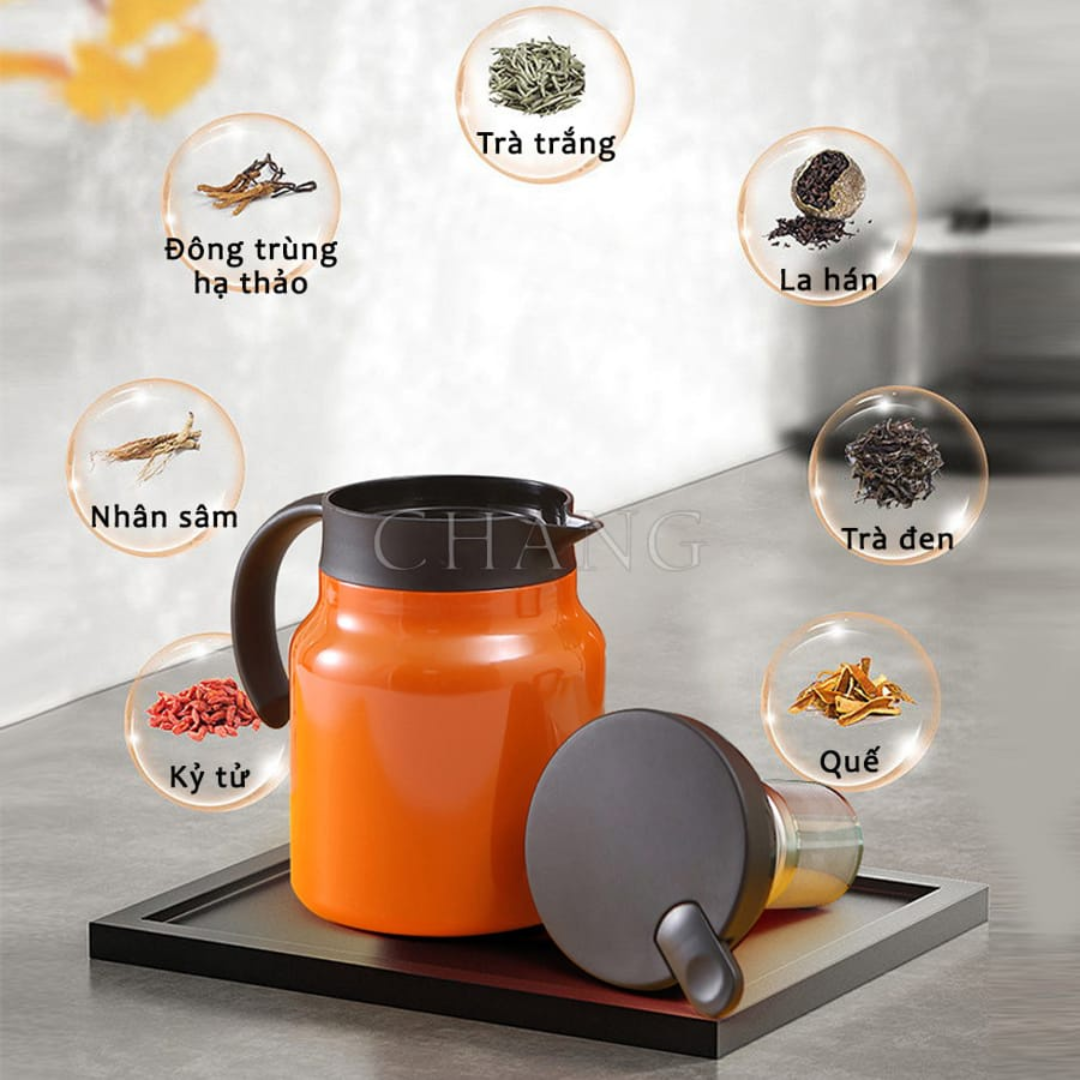 Ấm pha trà giữ nhiệt có lõi lọc trà, chất liệu inox 304 không gỉ an toàn và tiện lợi,...