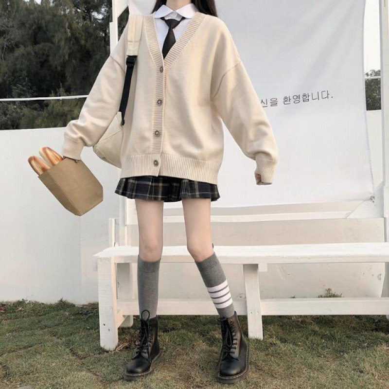 Áo khoác cardigan trơn dáng basic form rộng kiểu dáng học sinh Hàn Quốc PANOSI - A700