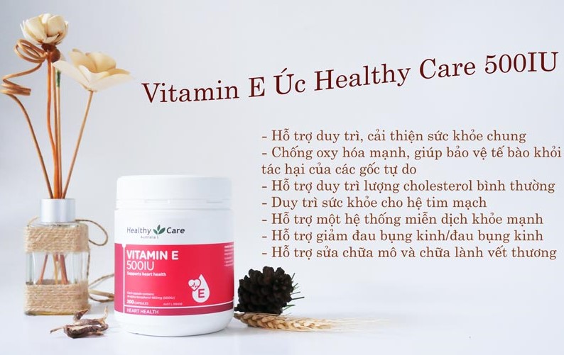 Vitamin E Healthy Care 500IU colalagen uống đẹp da giảm nám, tàn nhang và nếp nhăn hộp 200 Viên