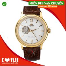 Đồng Hồ Cơ Nam Orient Mặt Trắng Ngọc Viền Vàng Dây Da Nâu Máy Cơ Tự Động Lộ Tim Open-Heart Máy Nhật Automatic Bảo Hành 12 Tháng