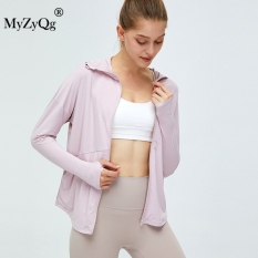 MyZyQg Outdoor Running Sunscreen Sports Jacket Women Loose Breathable Quick-drying Hooded Fitness Yoga Clothing Top