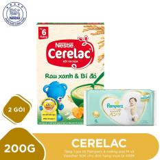 Mua 2 Hộp bột ăn dặm NESTLÉ CERELAC Rau xanh bí đỏ – 200g Tặng 1 gói tã Pampers 4 miếng size M và Voucher 50K cho đơn hàng mua tã 499K