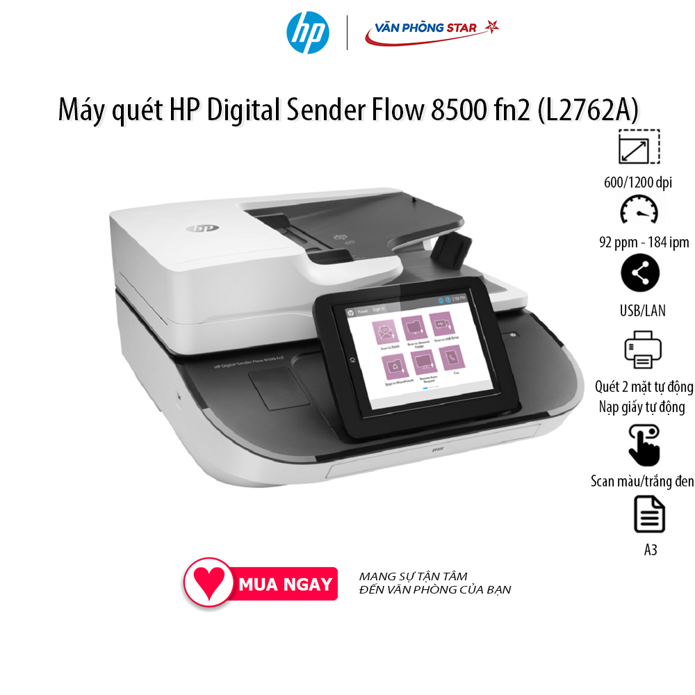 Máy quét HP Digital Sender Flow 8500 fn2 (L2762A) Quét phẳng, quét 2 mặt tự động, nạp giấy tự động...