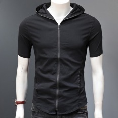 Áo hoodie cotton mùa hè. áo thun có mũ trùm đầu mỏng phần phối màu đen hợp thời trang có khóa N1