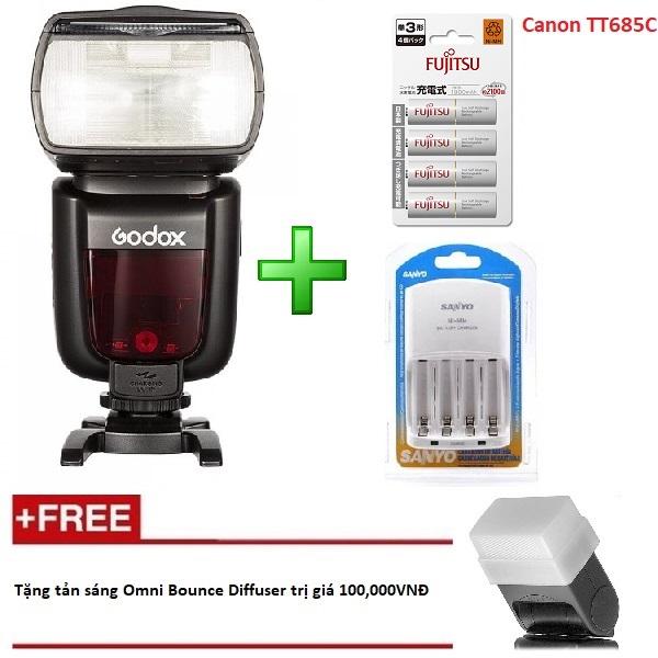 Đèn Flash Godox TT685C Cho Canon - Kèm 4 Pin và 1 Sạc - Tặng tản sáng Omni bouce
