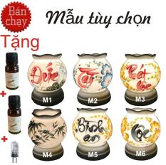 Đèn Xông Tinh Dầu Gốm Bát Tràng + Tặng 2 chai tinh dầu nguyên chất 10ml +1 bóng dự phòng(Tinh dầu 14 Mùi tùy chọn, mẫu tuy chọn