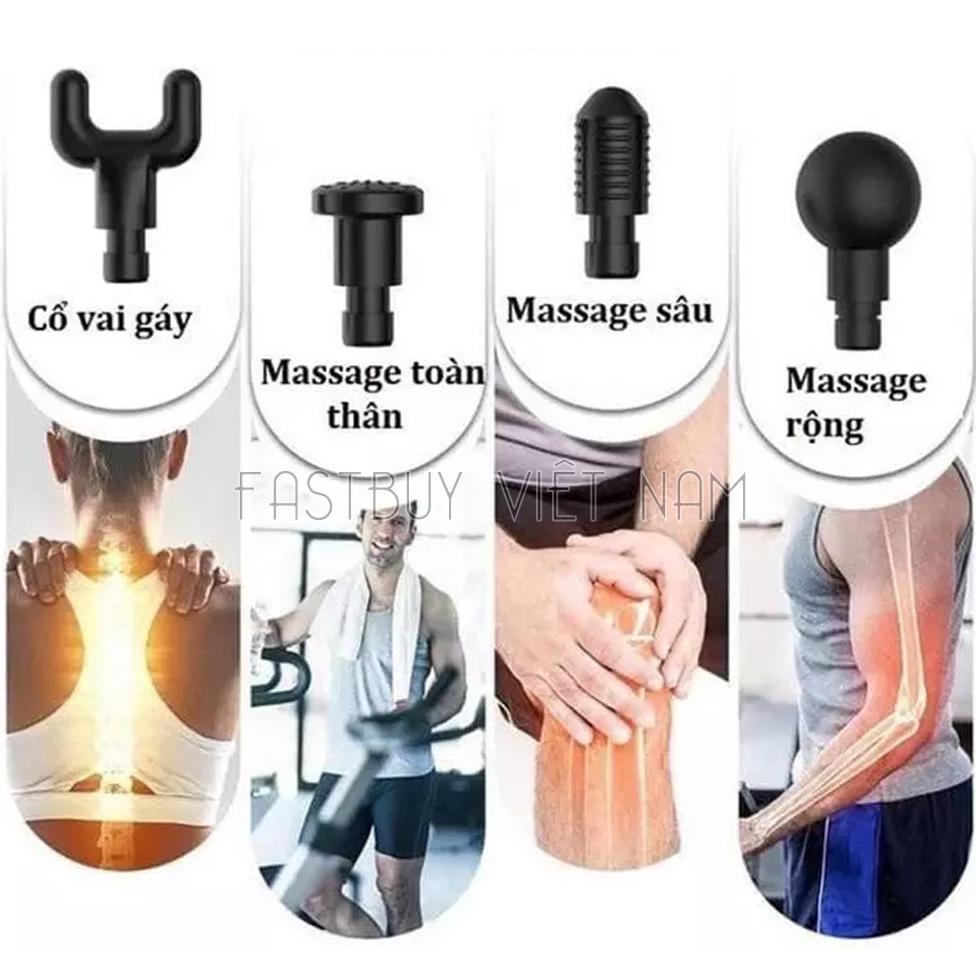 Máy massage cầm tay Fascial Gun cao cấp 4 đầu 6 chế độ rung - Súng massage toàn thân giảm...
