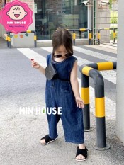 (10-26kg) Yếm jean dáng xuông, rộng cho bé gái diện hè, đi học, đi chơi