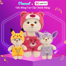 Gấu Bông Teddy Lena Đội Mũ Đeo Yếm Lotso, Stitch, Pikachu Cực Cute 28cm – 55cm Cao Cấp Memon