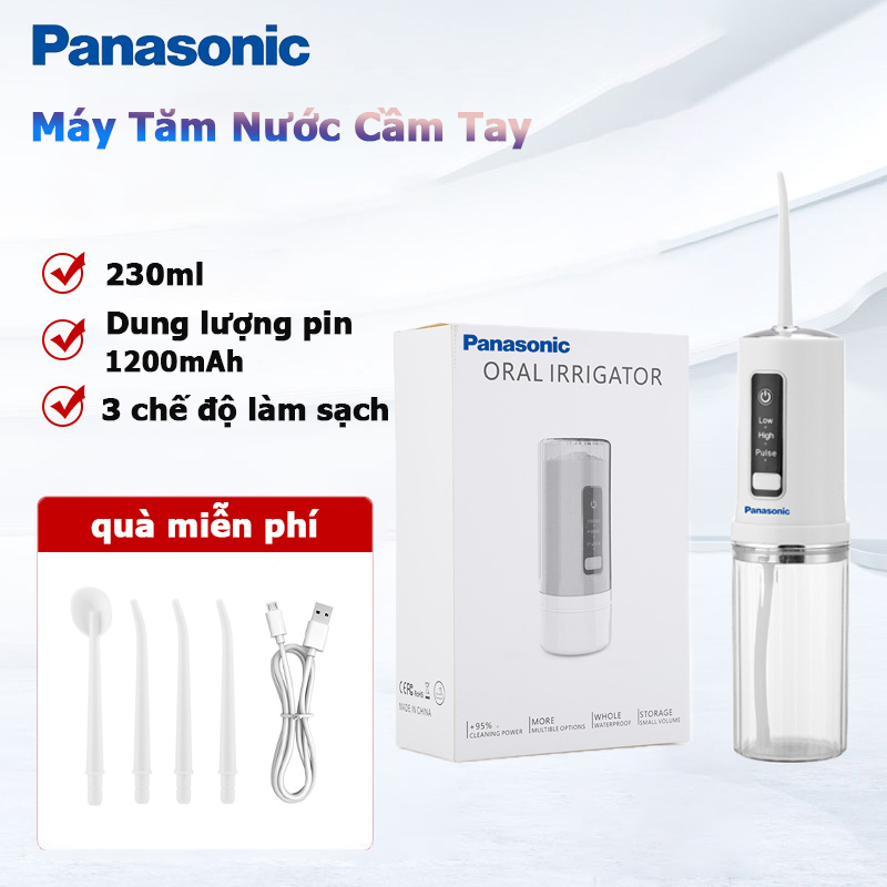 Máy tăm nước không dây Cầm Tay Panasonic - 3 chế độ phun - Tặng Kèm 4 Vòi Phun -...