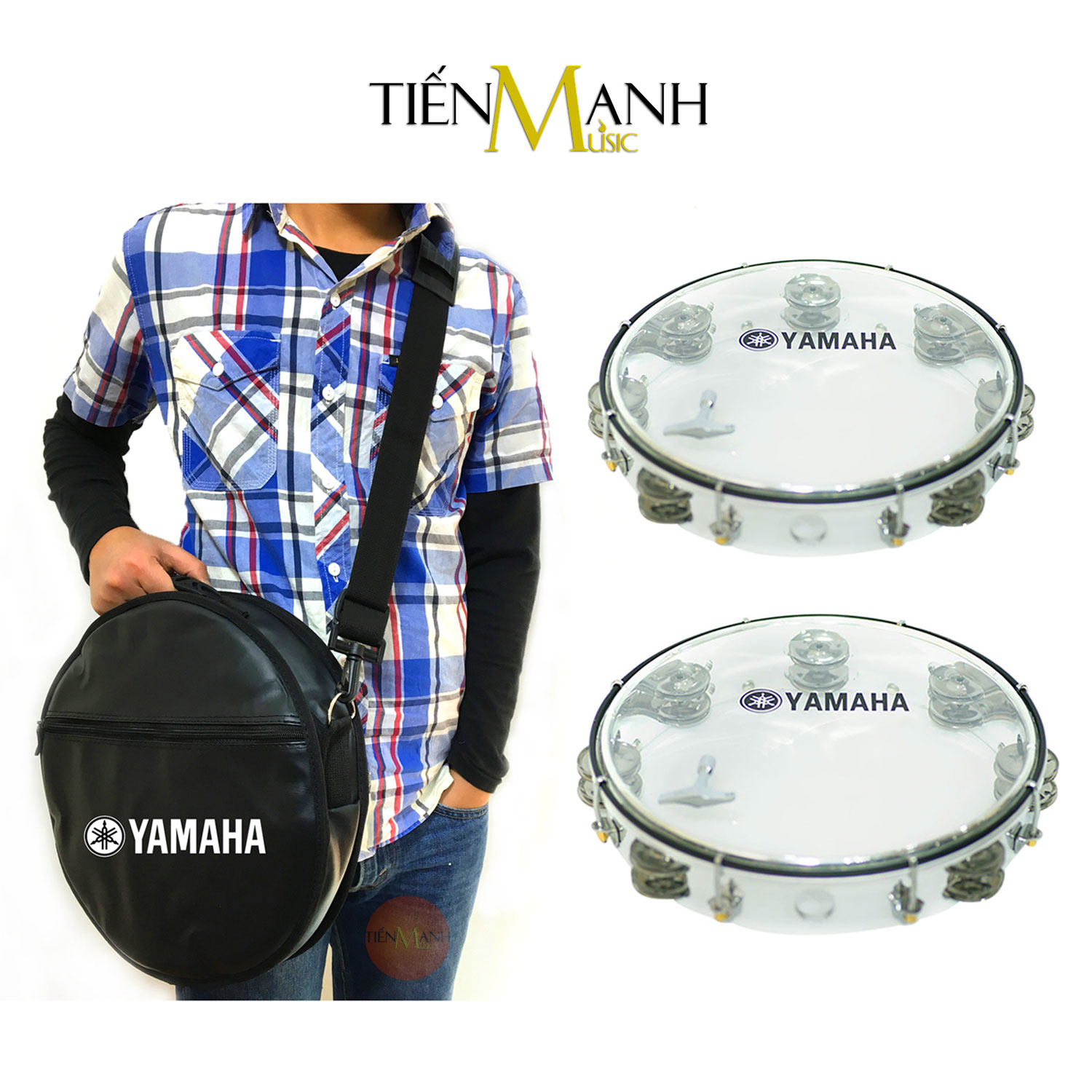 Combo Trống lắc tay và Bao đựng Lục Lạc Gõ Bo Tambourine Yamaha MT6-102T (Trong suốt - Trống chơi nhạc...