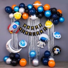 Set bong bóng trang trí sinh nhật happy birthday chủ đề phi hành gia cho bé trai bé gái đầy đủ phụ kiện