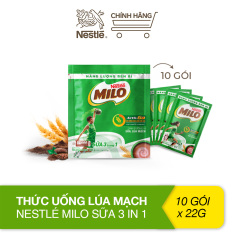 Thức uống lúa mạch Nestlé Milo sữa 3 trong 1 – bịch 10 gói 22g