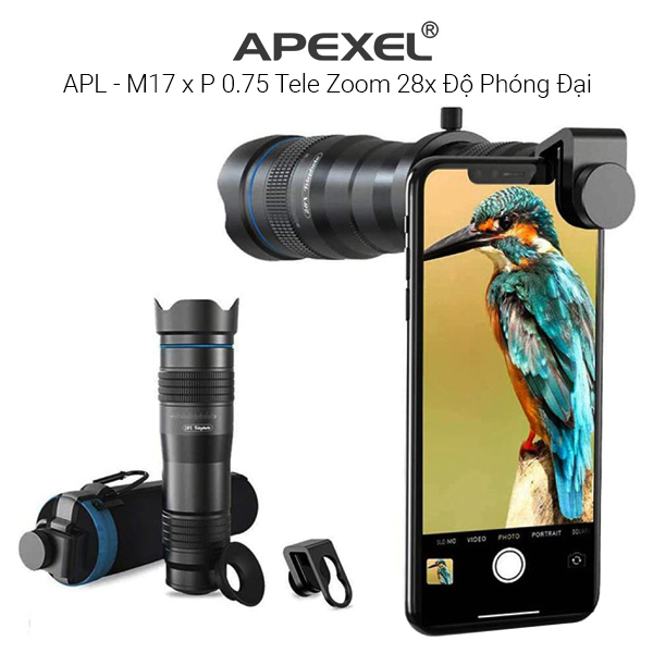 Ống kính Telezoom 28X - Lens siêu Zoom HD Apexel cho tất cả điện thoại Smartphone