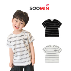 Áo thun bé trai Soomin QATE H5, Áo Phông kẻ trắng chất cotton cho trẻ em từ 8 đến 22kg