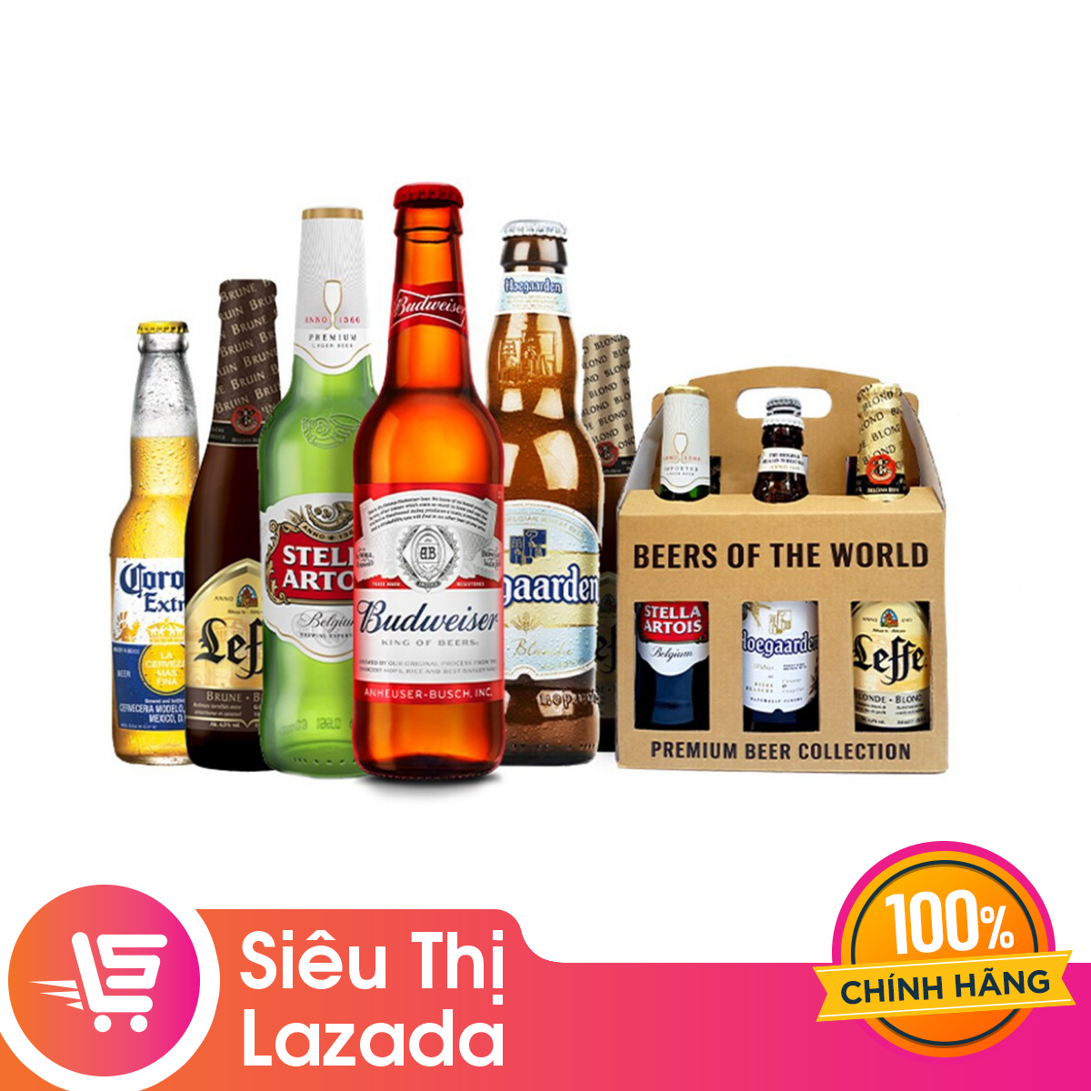 [Siêu thị Lazada] Bộ sưu tập 6 chai bia Budweiser Leffe Hoegaarden Stella Corona (Beers of the world) hương thơm...