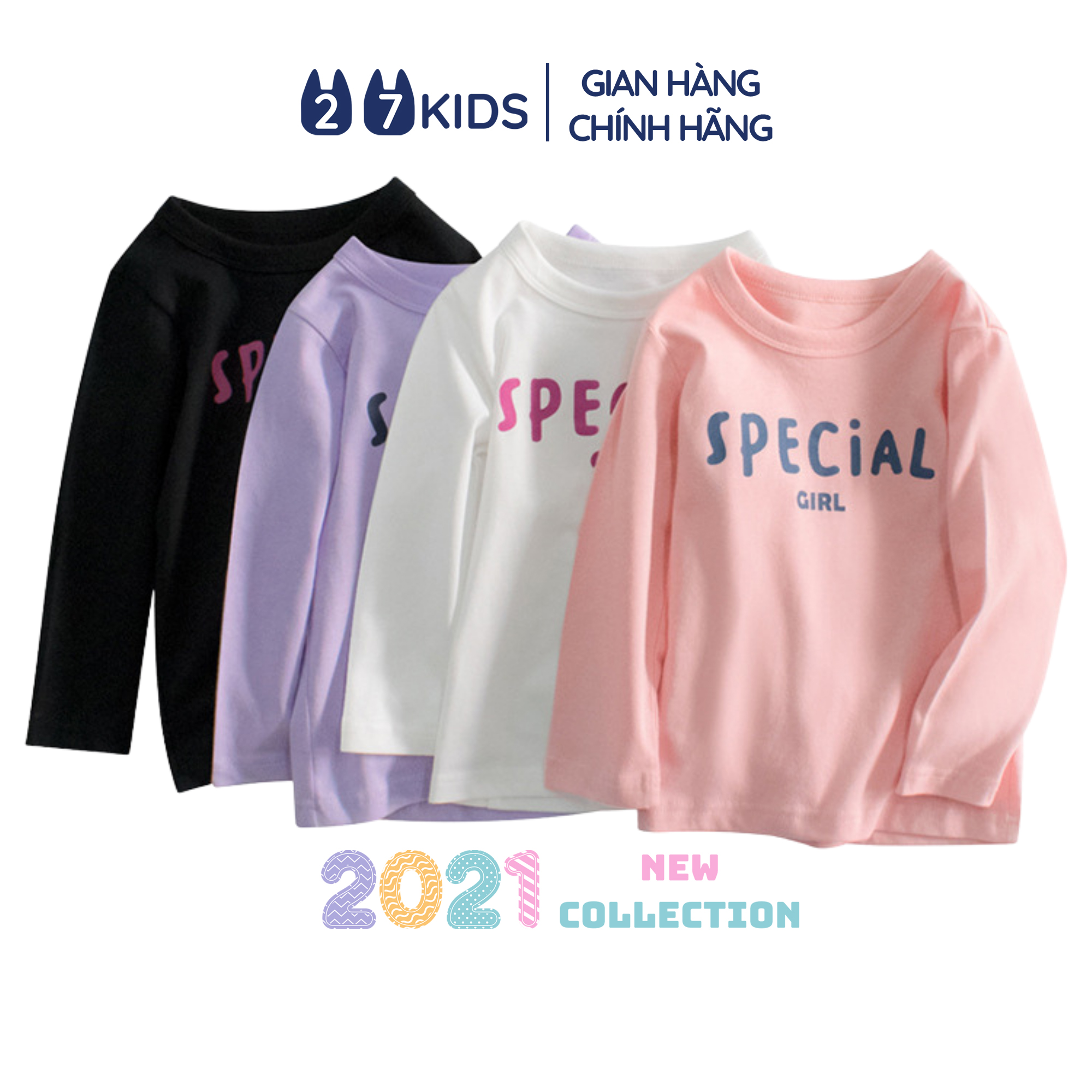 Áo thun dài tay bé gái 27Kids áo thu đông nữ 100% Cotton cho trẻ từ 2-10 tuổi S4A02