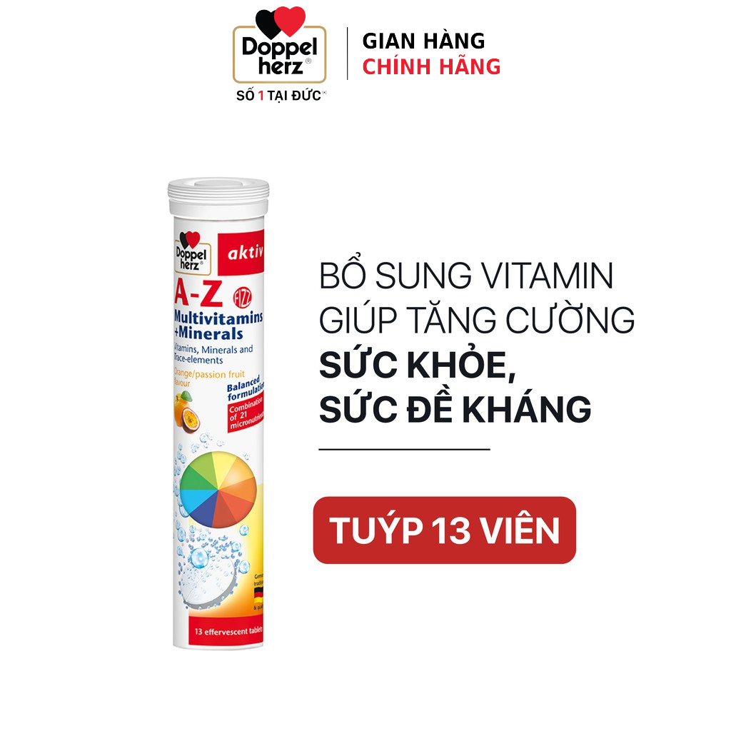 Tuýp sủi bổ sung 21 Vitamin và khoáng chất Doppelherz A-Z Fizz Multivitamins and Minerals (Tuýp 13 viên)