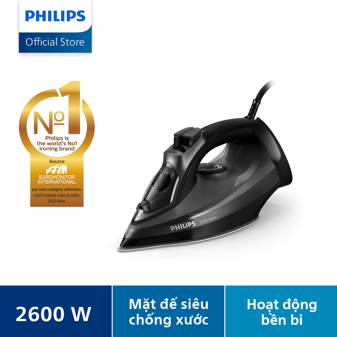 [MỚI] Bàn ủi hơi nước Philips DST5040/80 – Công suất 2600W – Hơi phun 45g/phút – Tăng cường 200g/phút – Mặt đế Steamglide Plus chống xướng – Hàng phân phối chính hãng