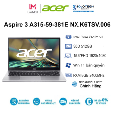 Laptop ACER Aspire 3 A315-59-381E NX.K6TSV.006 i3-1215U| 8GB| 512GB| OB| 15.6″FHD| Win11 (Bạc) – Hàng chính hãng new 100%