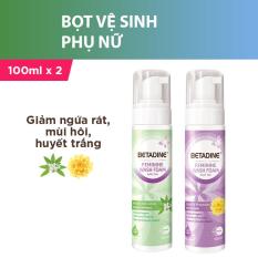 Bộ 2 bọt vệ sinh phụ nữ Betadine 100ml (Tím và Xanh)