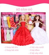 Bộ đồ chơi 2 búp bê mặc đầm lớn, 9 bộ đầm nhỏ và các phụ kiện đi kèm