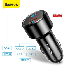Baseus bộ̣ sạc điện thoại xe hơi 45W sạc nhanh QC 4.0 3.0 PD AFC SCP cho Xiaomi Mi 9 Redmi Note 7 Pro/ Huawei P30 – INTL