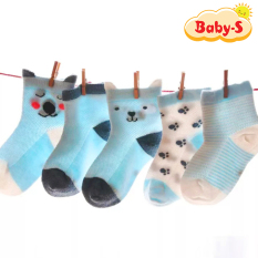 Set 5 đôi tất lưới cổ cao cho bé 0-2 tuổi chất cotton chống trơn trượt hình thú lạ mắt phối màu sắc đáng yêu Baby-S – ST017