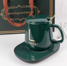 Máy hâm nóng thức ăn,đồ uống bằng điện mini kèm cốc sứ phong cách hoàn gia siêu sang, Mẫu mới mới 2020