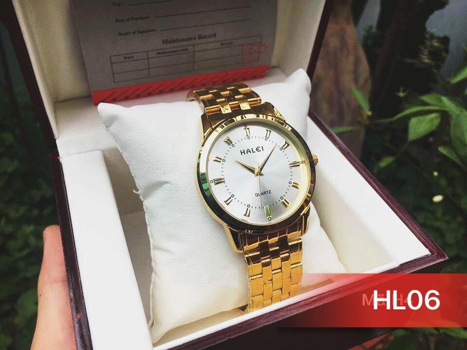 đồng hồ nữ dây vàng mặt trắng HLP01 chống nước chống xước