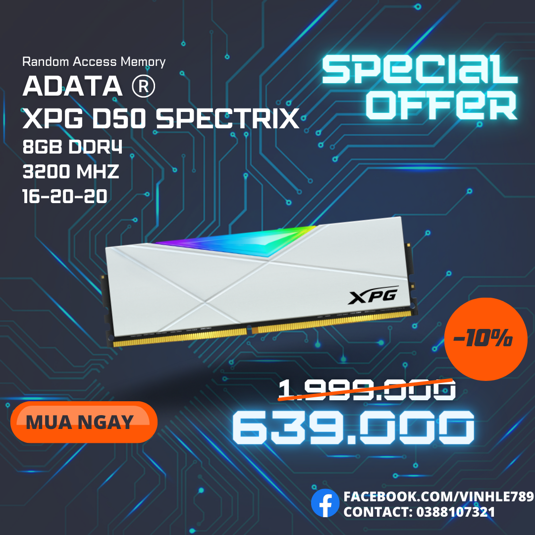 Ram Adata XPG Spectrix D50 RGB 8GB (1x8GB) DDR4 3200Mhz