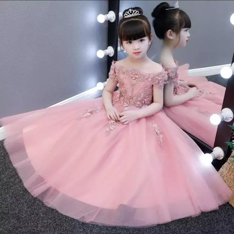 Đầm dự tiệc bé gái (Hồng hoa đào) - Đầm công chúa - Đầm thiết kế - Đầm bé gái...