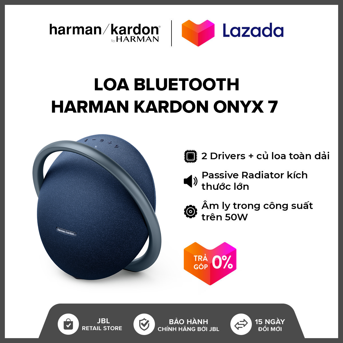 [TRẢ GÓP 0%] Loa Bluetooth Harman Kardon Onyx 7 l Công suất 50W l 2 Driver kèm củ loa toàn dải l Thời gian nghe nhạc lên đến 8h