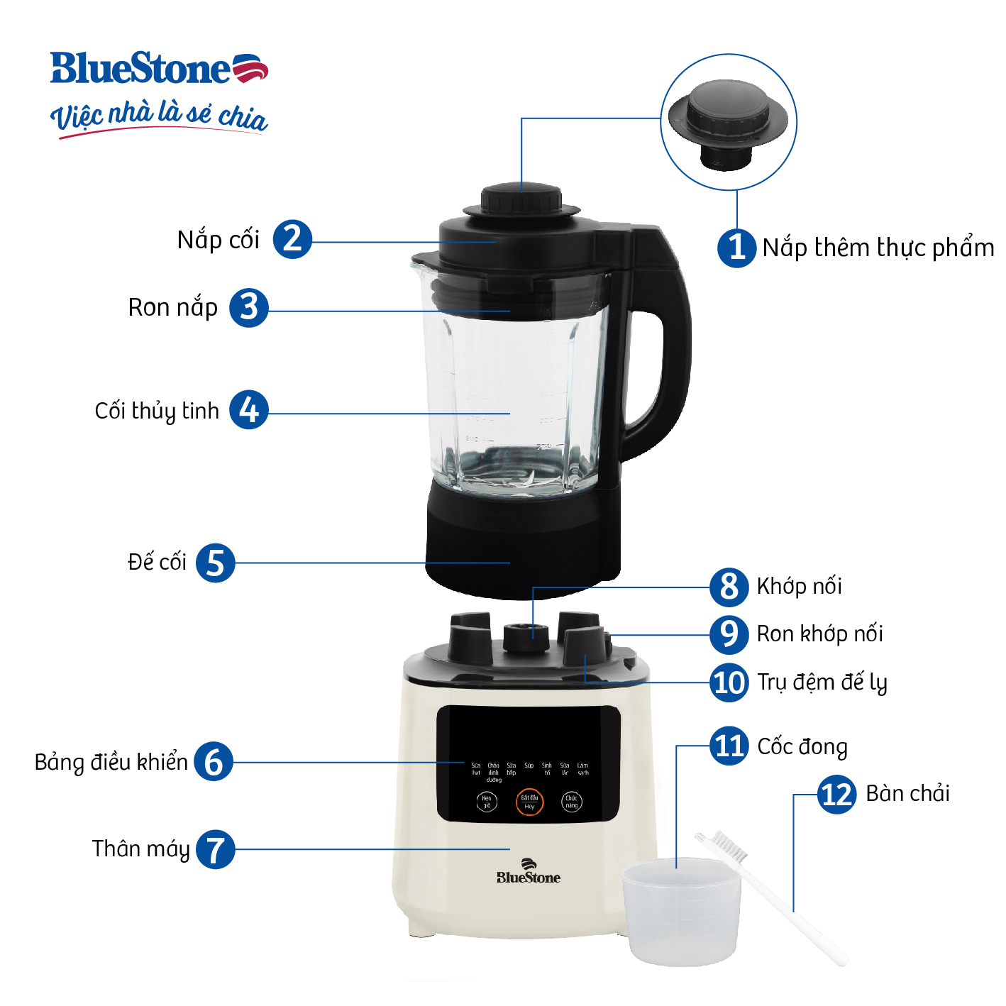 Máy xay sinh tố, làm sữa hạt xay nấu đa năng BlueStone BLB-6035 - 6 chế độ xay nấu-Bảo hành...