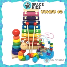 Combo 4 đến 7 món Đồ chơi gỗ thông minh cho bé giúp bé tư duy, phát triển trí tuệ Space Kids, chất liệu gỗ tự nhiên, nhiều màu sắc