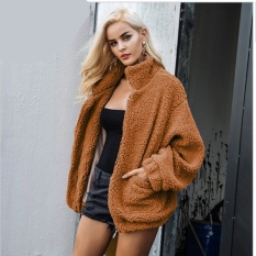 Áo khoác len lông cừu dài tay phong cách Âu Mỹ ấm áp mùa thu đông Áo khoác lông cừu dáng rộng có khóa kéo ve áo có túi QC5291525▥▪