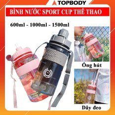 Bình nước thể thao có ống hút kèm dây đeo tiện lợi