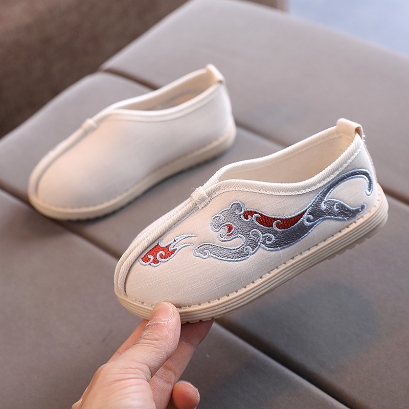 ✲❣✔ Giày vải đế bằng thêu họa tiết kiểu Trung hoa cho bé trai 2-12 tuổi