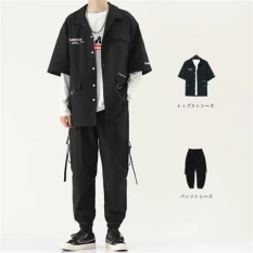 Bộ đồ ba mảnh nam áo sơ mi mùa thu giả áo khoác hai mảnh nam sinh phong cách Hàn Quốc rời một bộ với quần yếm 【Wjj】DSFEDTERYRTU