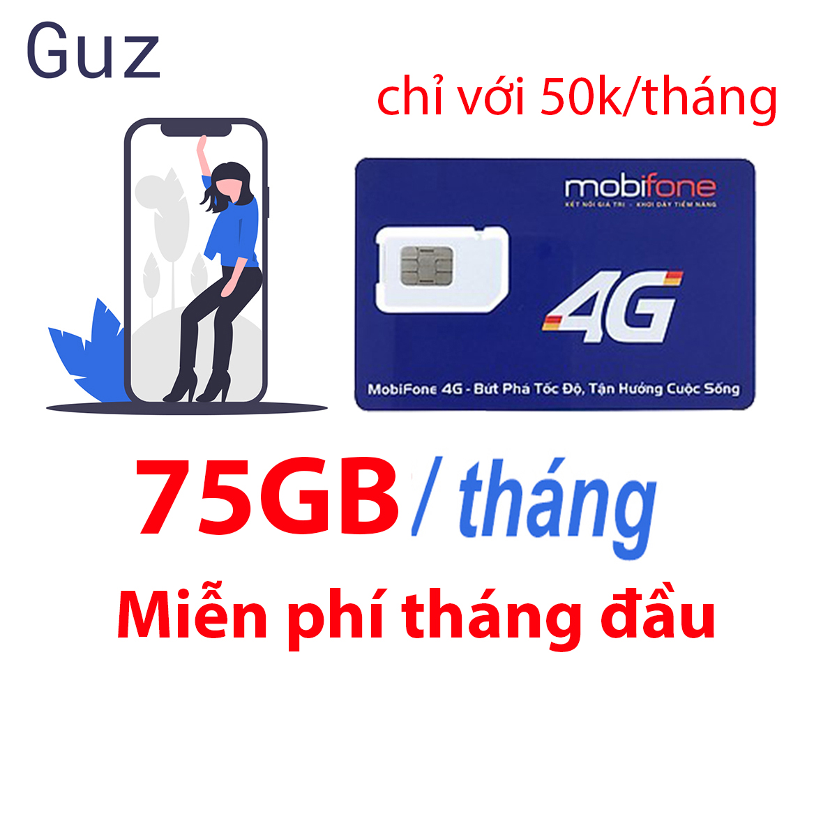 Sim 4g Mobifone FD50 gói 2,5Gb/ngày (75Gb/tháng) Free tháng đầu - Sim Mobi FD50N xài thả ga - Phí đăng...