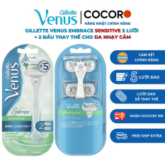 (CHE TÊN) Dao cạo Gillette Venus Embrace Sensitive 5 lưỡi cho da nhạy cảm, kèm 2 đầu dao cạo thay thế