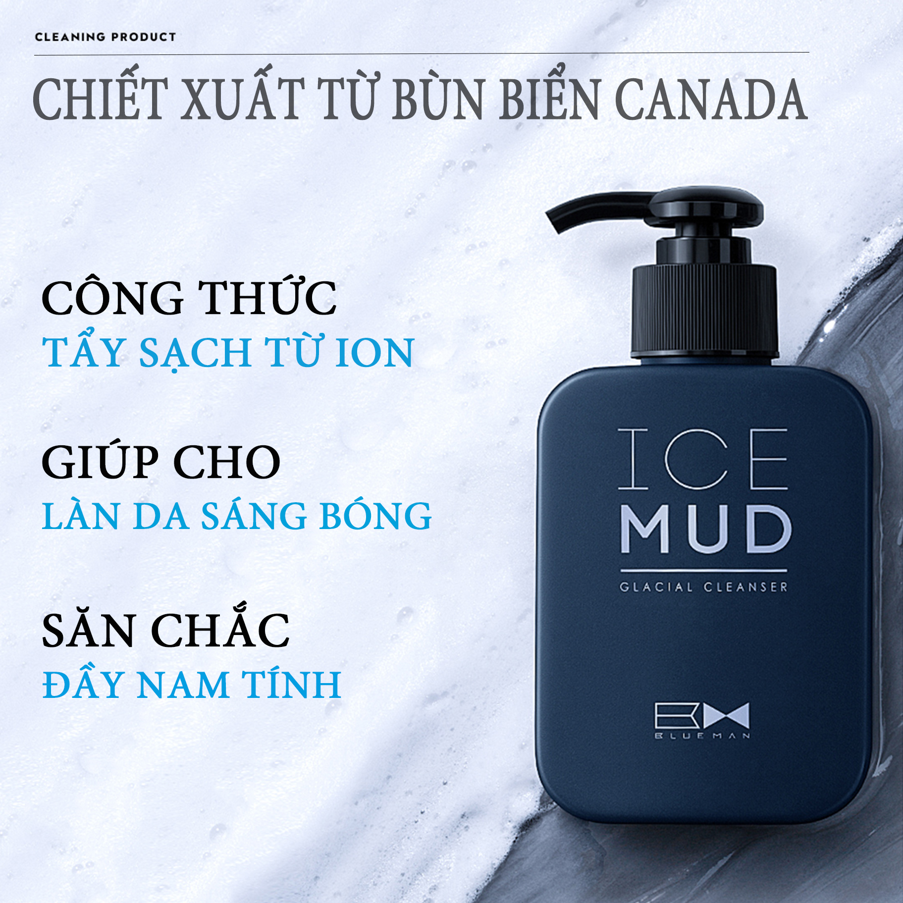 Sữa Rửa Mặt Ngừa Mụn Cho Nam Ice Mud BLUEMAN Chính Hãng - Làm Sạch & Sáng Da