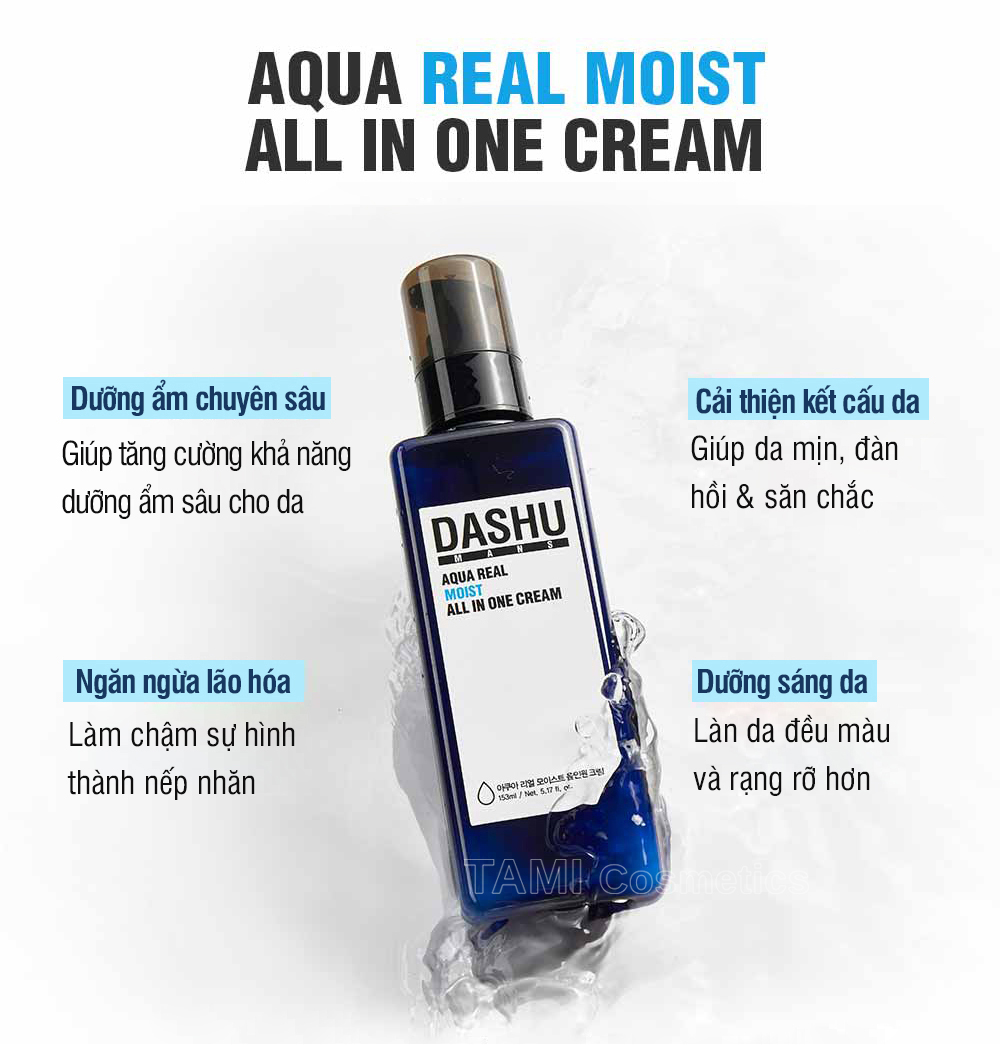 Kem dưỡng da cho nam DASHU Mans Aqua Real Moist All In One Làm mịn da Săn chắc da Ngăn...