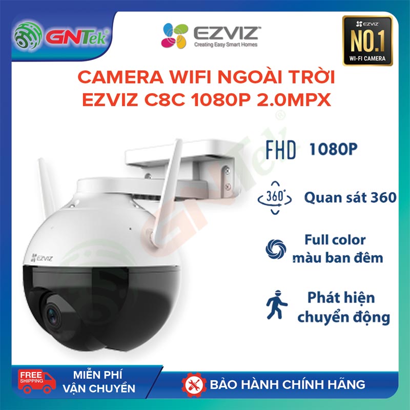 Camera wifi PTZ Ngoài trời chống nước IP65 Ezviz C8C 1080p 2MPX quay quét 360o, ban đêm có màu– Bảo...