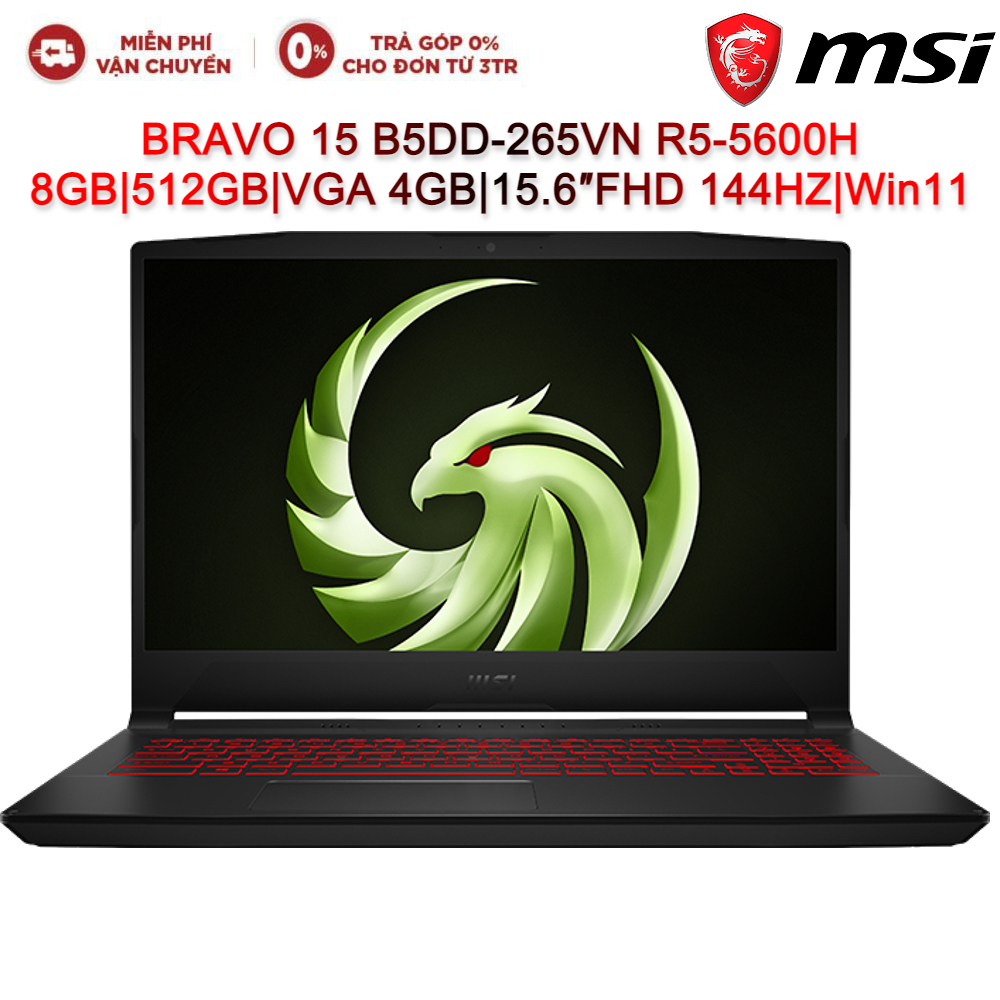Laptop MSI BRAVO 15 B5DD-265VN R5-5600H| 8GB| 512GB| VGA 4GB| 15.6″FHD 144HZ| Win11